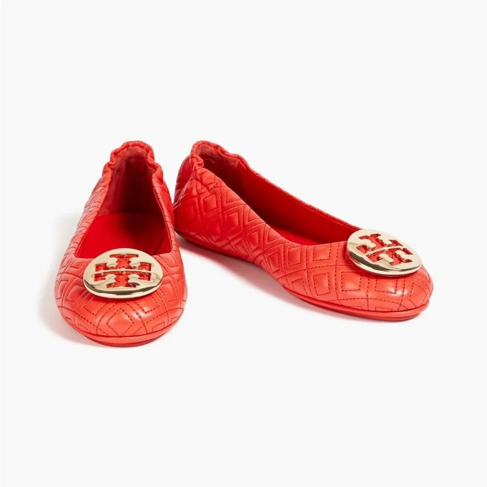 TORY BURCH Coral Minnie embellished quilted leather ballet flats